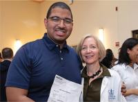 Lisa Mellman with Christopher Travis’19 at Match Day in March 2019. Photo by Amelia Panico.